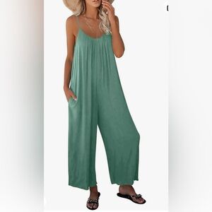 Women's Loose Jumpsuits Spaghetti Strap Stretchy Pant Romper Jumpsuit Pockets